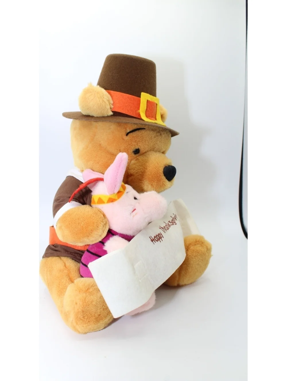 VTG Disney Winnie the Pooh Pilgrim & Piglet Indian Happy Thanksgiving Plush Doll